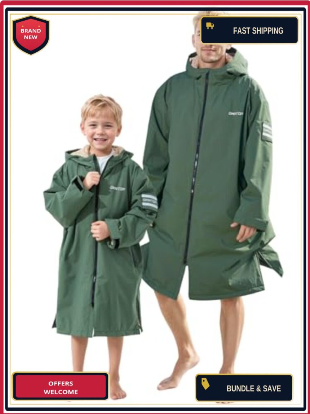 Waterproof Sherpa Lined Swim Parka Changing Robe with Velcro Arm Patch